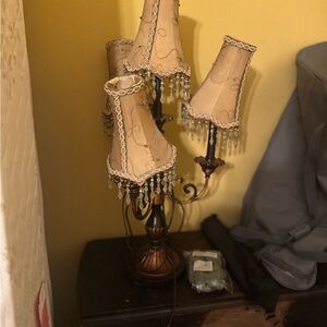Elegant Tan Table Lamp with Beaded Accents